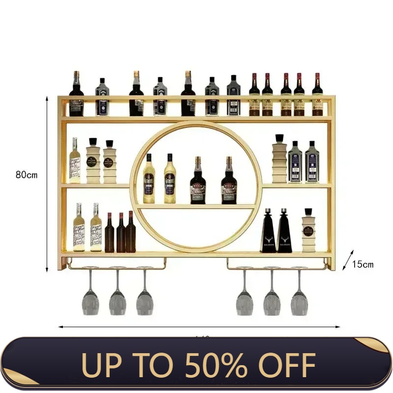 Home Bar Shelves - Portabottiglie da Parete Industriale con Armadietto,